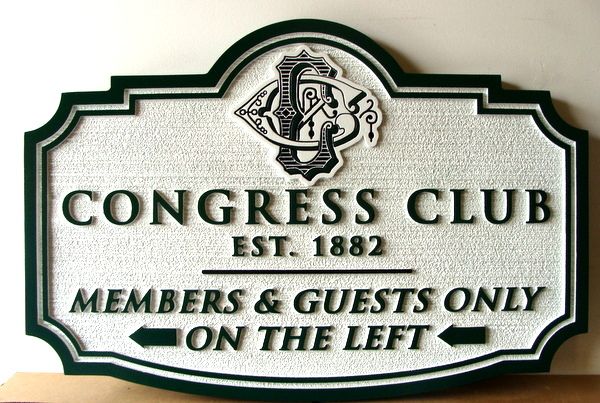 E14144 - Carved and Sandblasted Directional Sign for Congress Country Club, with Logo