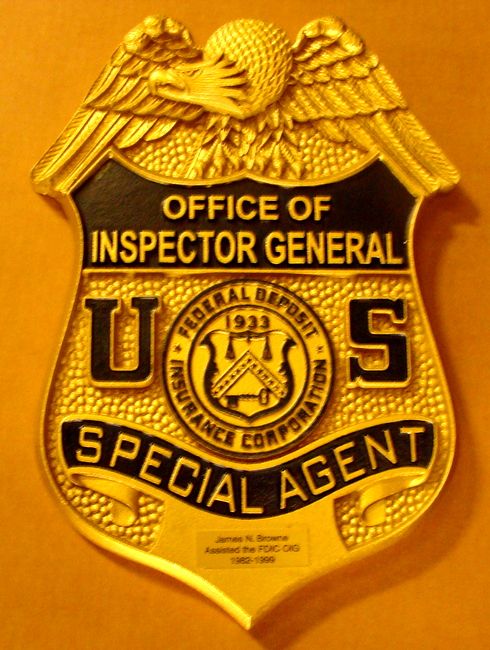 M7428 - Metallic Gold Painted 3D Carved HDU  Wall Plaque,  Special Agent Badge 