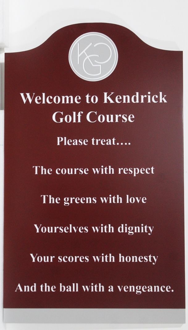 E14506 - Carved "Welcome to Kendrick Golf Course" Sign