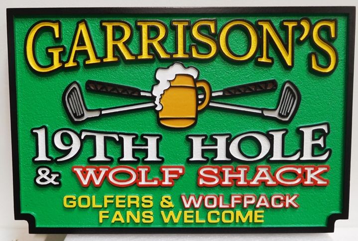 E14622 - "Garrison's" Nineteeth Hole Clubhouse Golf Sign, Carved in 2.5D Raised Outline Relief