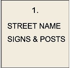 1. - Carved Wood Street Name Signs and Iron Posts