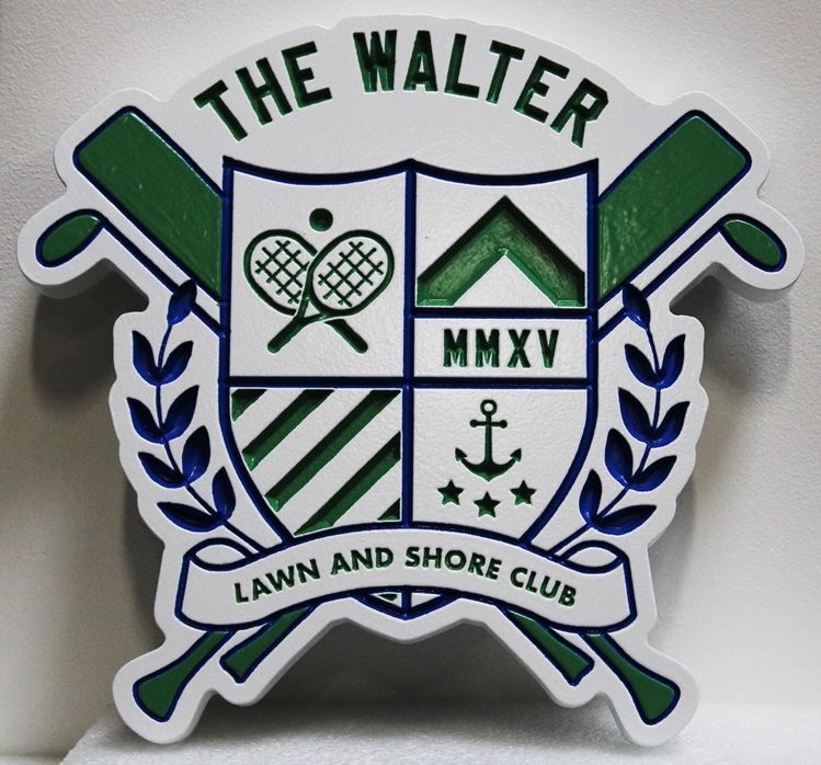 E14162 - Carved  Engraved  Sign  for the Walter Lawn and Shore Club  