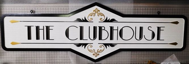 E14158 - Carved Ornate Sign  "The Clubhouse", 2.5-D Raised Relief