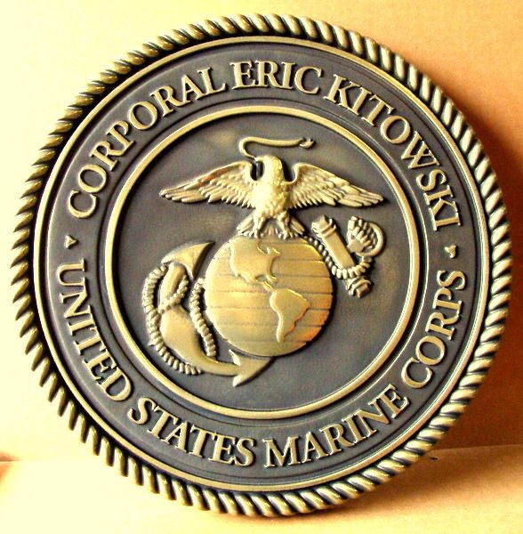 M7153 - Personalized Bas-Relief 3-D Bronze Wall Plaque with the Seal of the US Marine Corps 