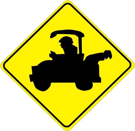 E14531 - Golf Cart Traffic Zone Sign Showing the Elevated Image of a Golf Cart  on a Bright Yellow Background