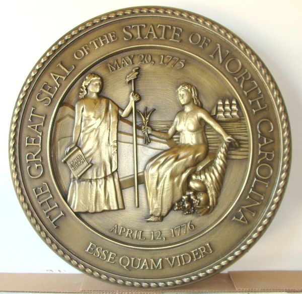 M7122 - Brass  3D Wall Plaque of the Great Seal of North Carolina 