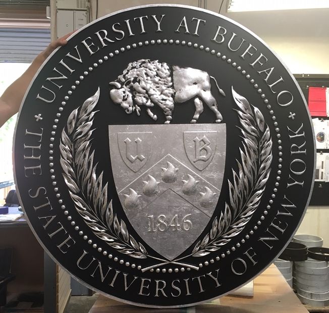 M7380 -  Silver-leaf Gilded Carved 3D High-Density-Urethane Plaque of the Seal  of the State University of New York  at Buffalo