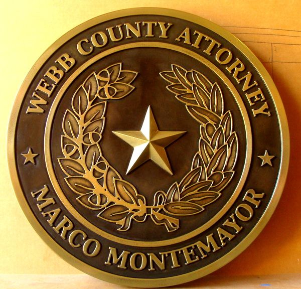  M7158 –  Carved Brass-Coated Wall Plaque for the Webb County Attorney in Texas