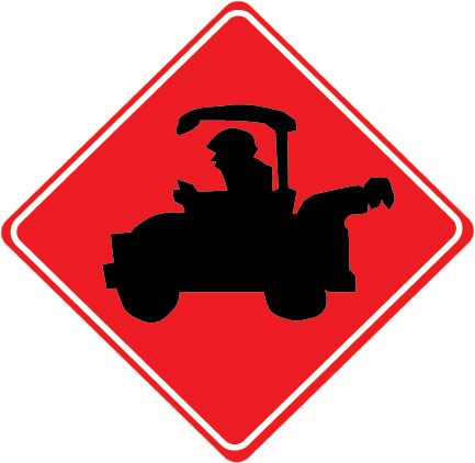 E14530 - Golf Cart Traffic Zone Sign with Elevated Golf Cart on a Red Background