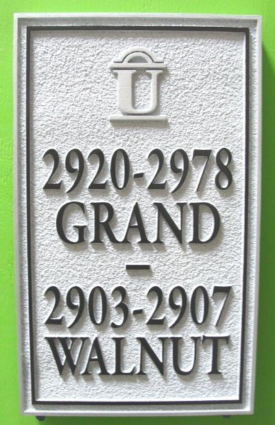 H17032 - Carved (HDU) Street Name and Multiple Address Number Sign, with Logo