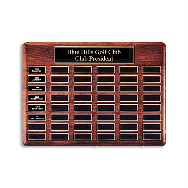 E14705 - Wooden Golf Club Perpetual Wall Plaque with Brass Engraved Tags 