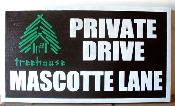 H17048 - Carved Cedar Wood Street Name Sign, Mascotte Lane - Private Drive