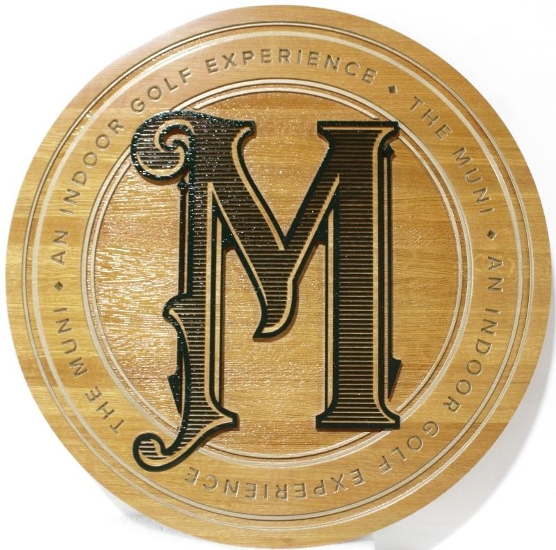 E14019 - Carved Wood Sign for "The Muni An Indoor Golf Experience" 