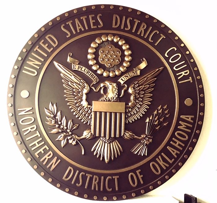 M7004 - 3-D Bronze-plated  Plaque for a Courtroom of the US District Court of the Northern District of Oklahoma. 