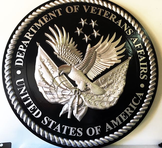 M7375 - Silver-leaf Gilded 3D Carved High-Density-Urethane Plaque of the Seal  of the US Department of Veteran's Affairs.