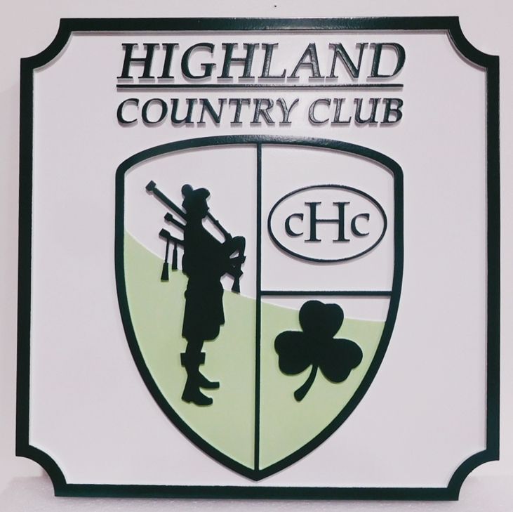 E14012 - Carved Sign for the Highland Country Club, 2.5-D Raised Relief Artist-Painted