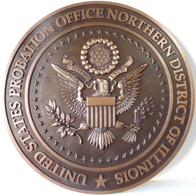 M7006 - Carved 3-D Bronze  Wall Plaque for US Probation Court, Northern District of Illinois