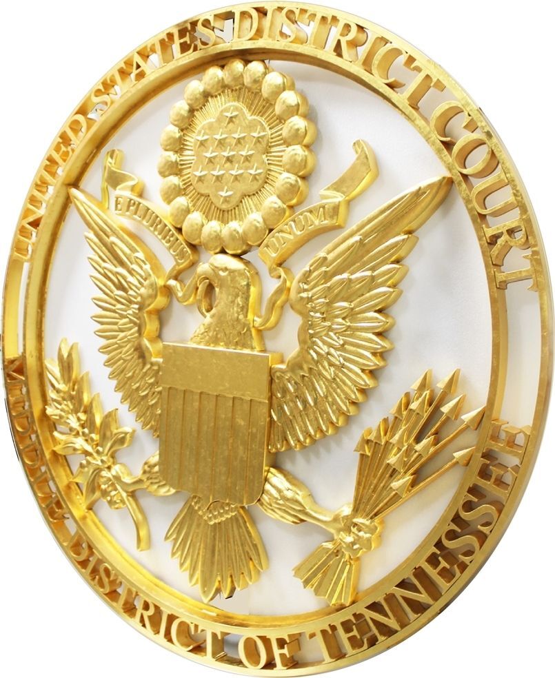 M7303 - Carved 3D Gold Leaf Plated Plaque for the "United States District Court" (Side)