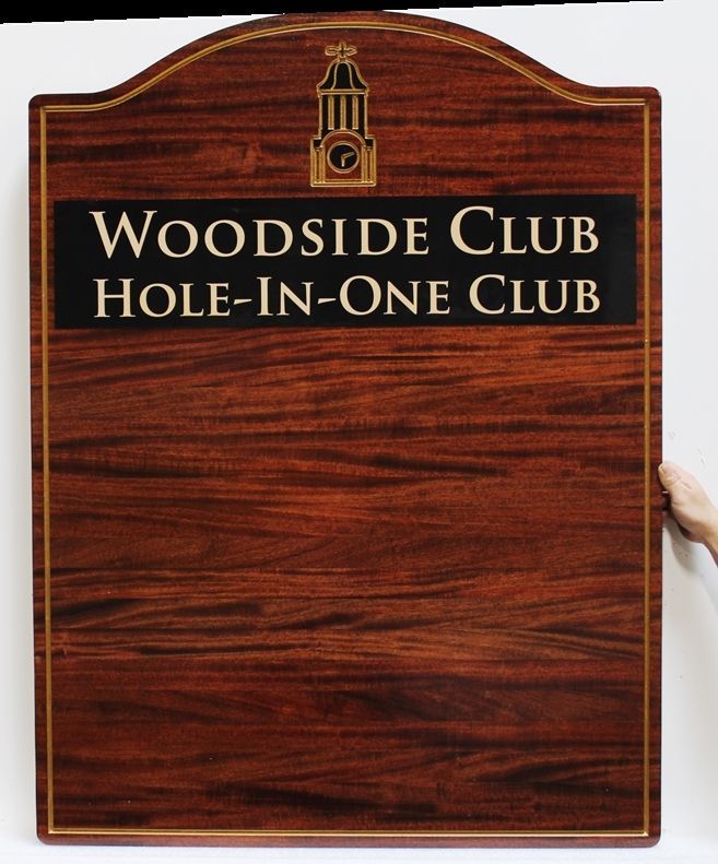 E14703-  Engraved Mahogany Wood Hole-in-One  Wall Plaque for the Woodside Golf Club.