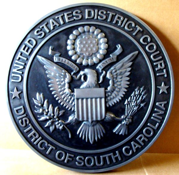 M7272- 3D Stainless Steel Wall Plaque for US District Court, with Great Seal of USA 