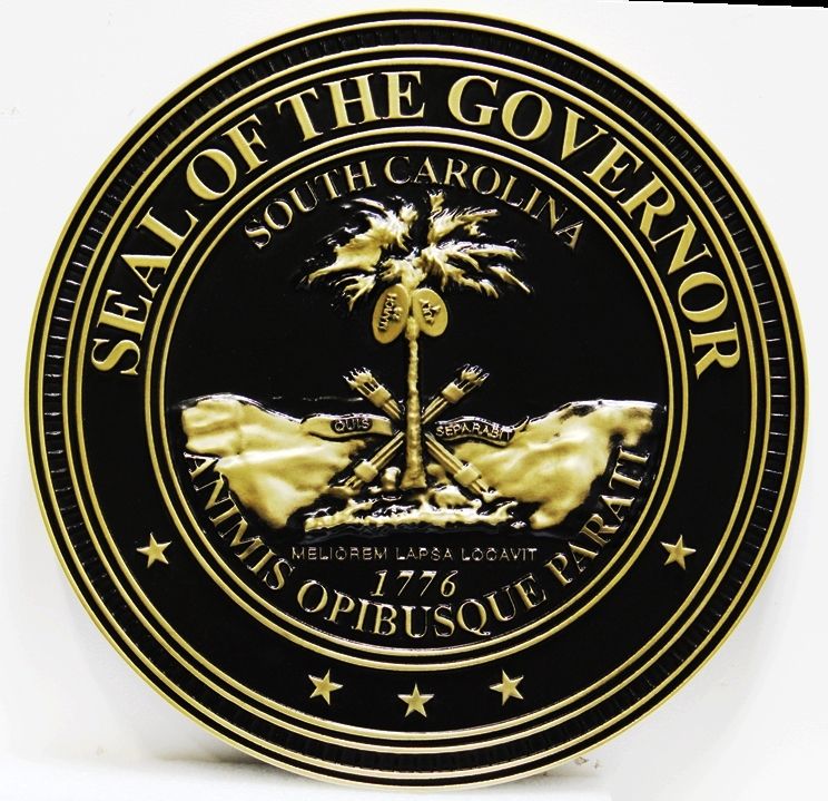 M7135 - Carved 3D Polished Brass Wall Plaque for the  Seal of the Governor of South Carolina,