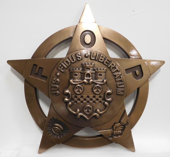 M7016 - 3-D Bronze-plated Plaque of the Star Badge of the Fraternal Order of Police