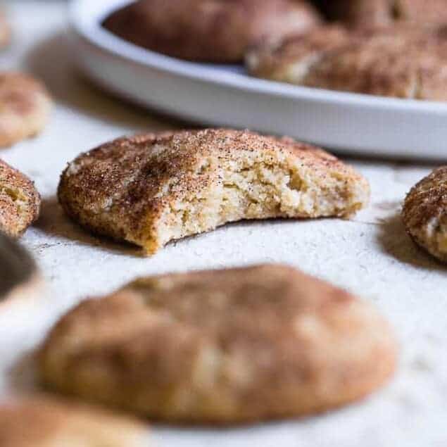 Gluten Free Vegan Snickerdoodles - These EASY, egg, dairy and gluten free snickerdoodles are perfectly soft, chewy and spicy-sweet! Made from simple, pantry-essential ingredients, only 120 calories and SO tasty! | Foodfaithfitness | #Glutenfree #Vegan #Healthy #Dairyfree #Eggfree