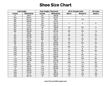 Shoe Size Chart