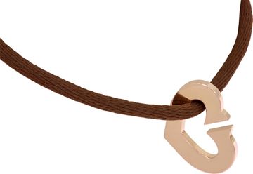 C de Cartier heart friendship bracelet in 18k rose gold on a brown leather cord.