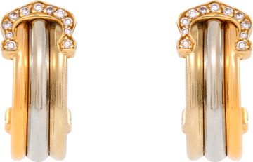 C de Cartier diamonds hoop earrings in 18k tri-color yellow, white & rose gold.