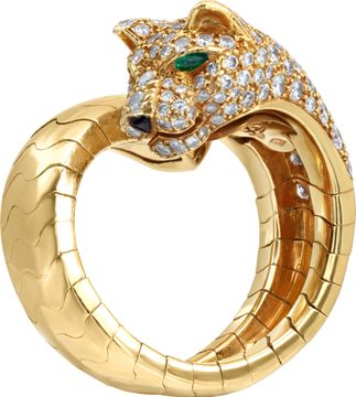 Panthere De Cartier 18k yellow gold diamond head ring