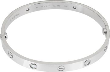 Cartier Love Bracelet In 18k White Gold With 4 Diamonds- Size 18