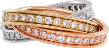 Cartier Trinity rolling ring in tri-color 18k yellow, white, and rose gold with diamonds