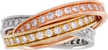 Trinity de Cartier, diamonds rolling ring in 18k tri-color gold. Approx. 1.55 carat diamonds. Size 7.