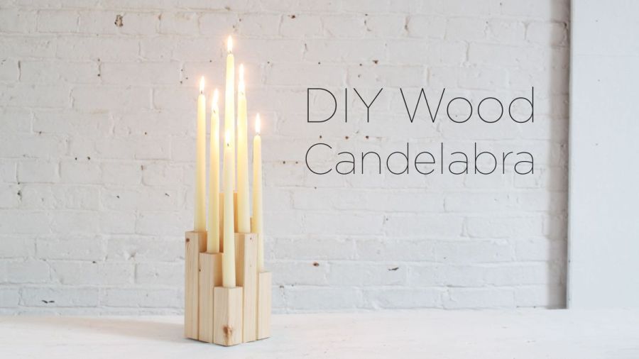 Stylish candelabra made of wood bits