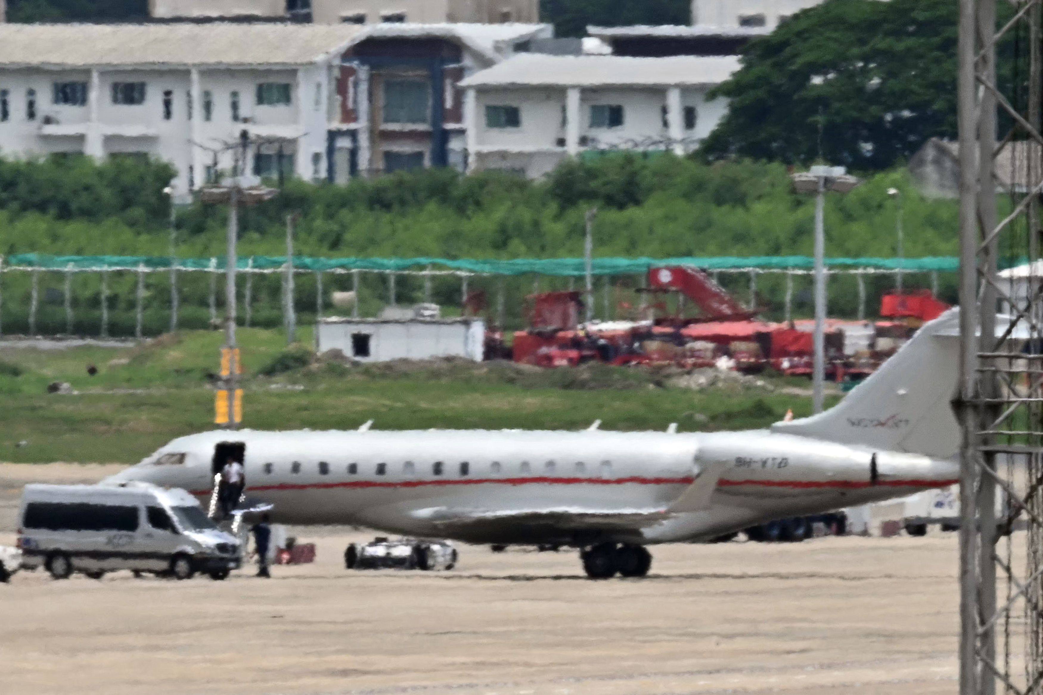 Julian Assange’s charter flight on the tarmac at Don Mueang International Airport in Bangkok. Photo: AFP
