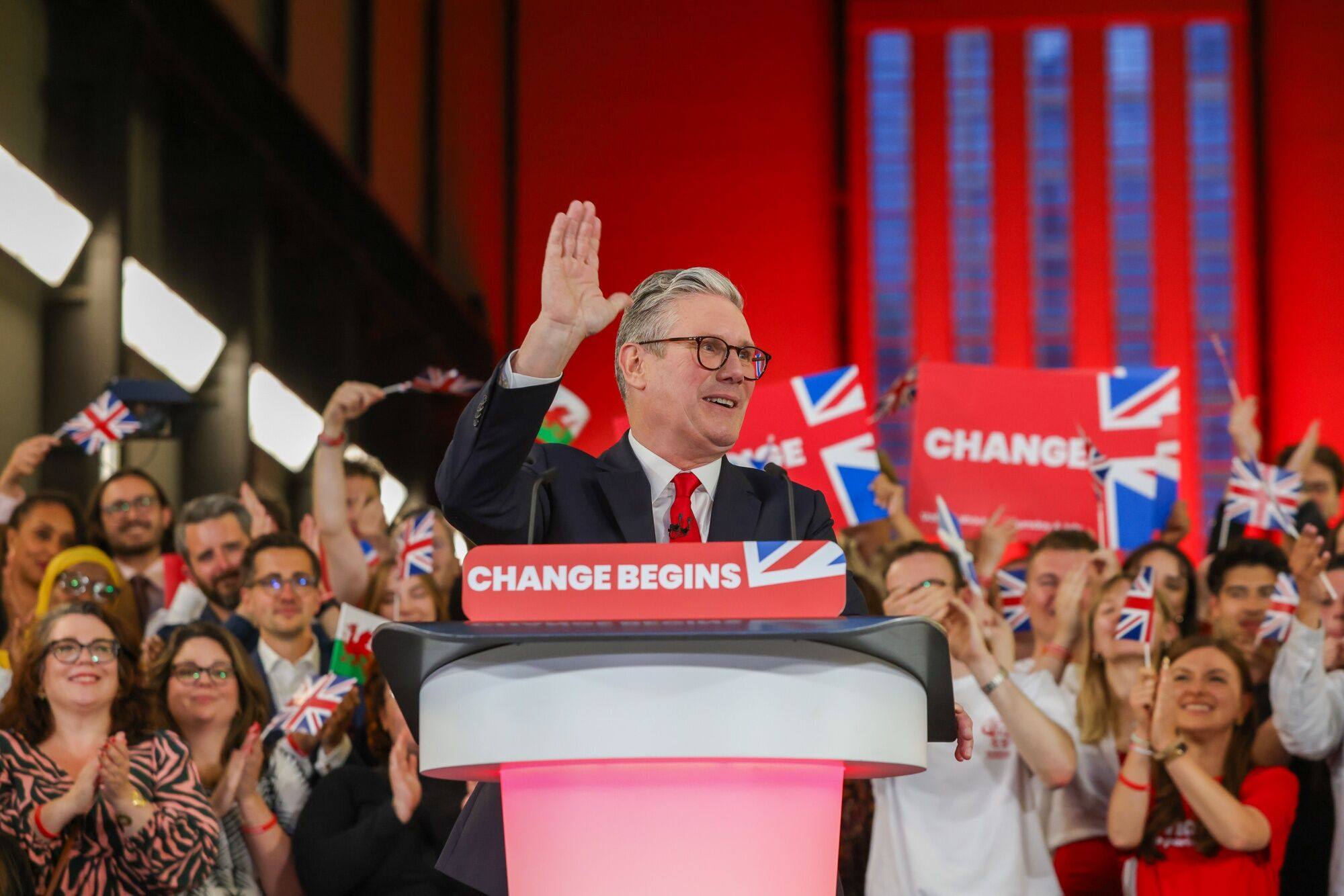 Labour Party leader Keir Starmer delivers a victory speech on election night in London on July 5. Photo: Bloomberg