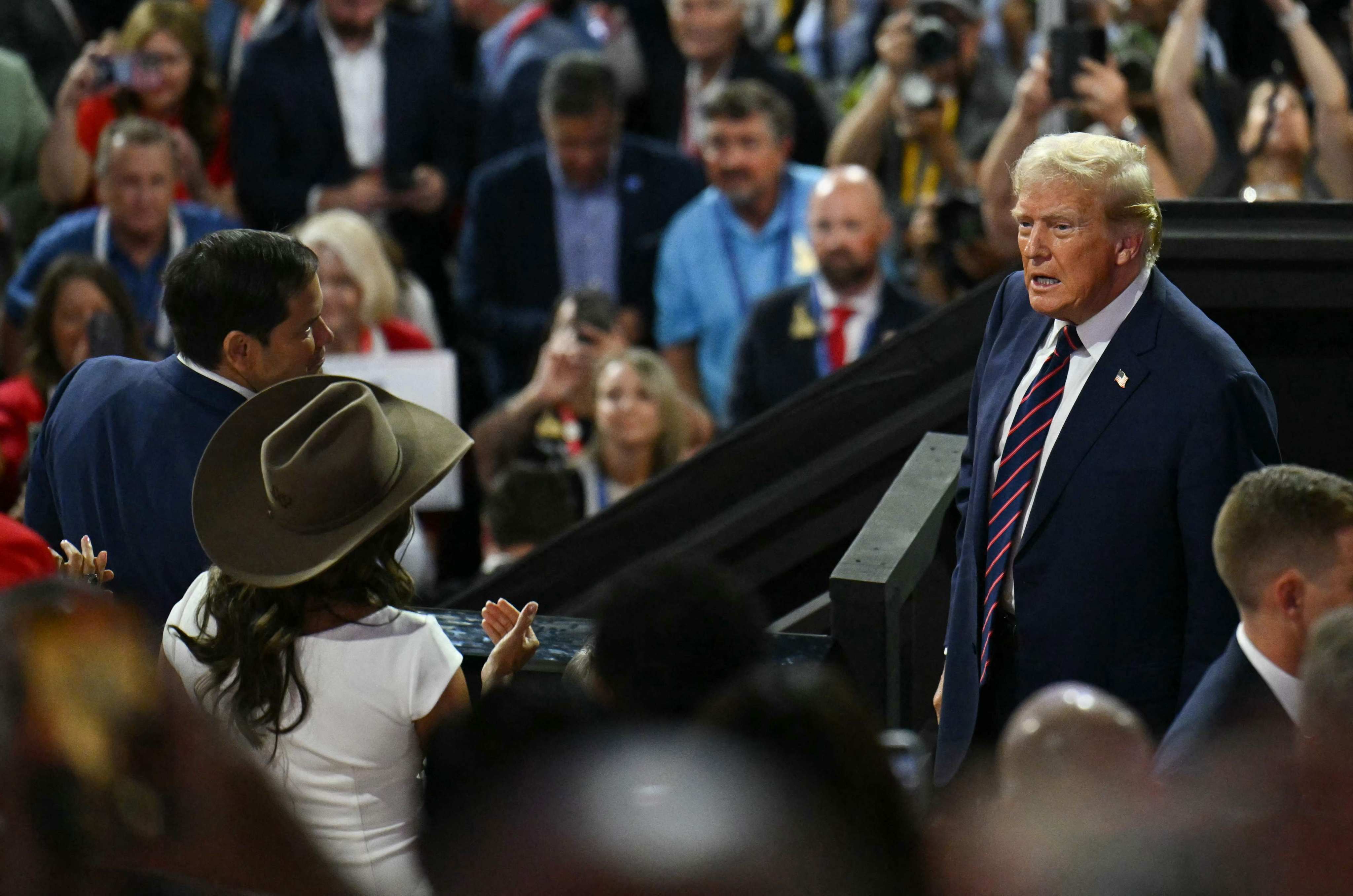 US former president and 2024 Republican presidential candidate Donald Trump looks on during the third day of the Republican National Convention in Milwaukee, Wisconsin on July 17, days after surviving an assassination attempt. Photo: AFP