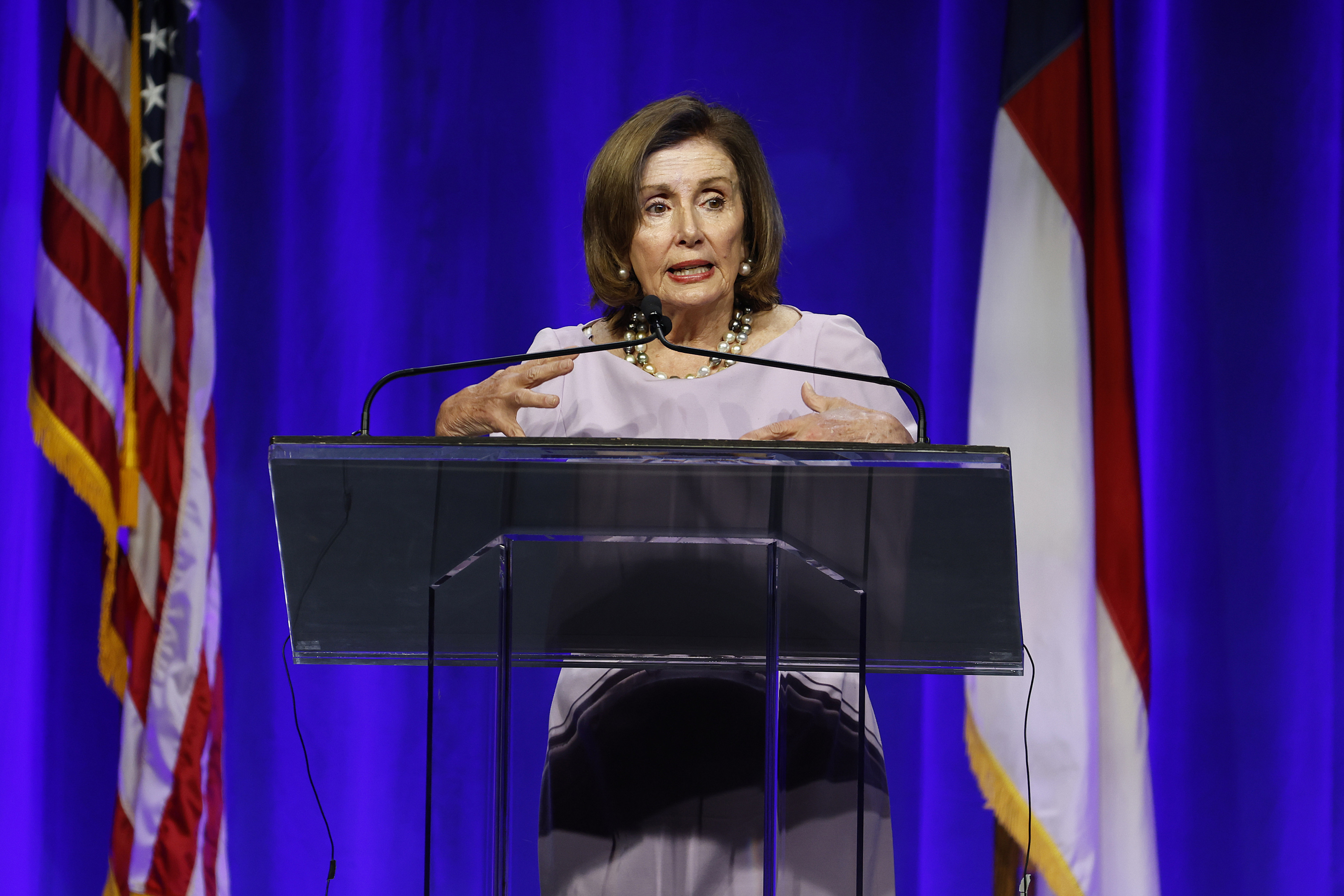 Democratic Speaker Emerita Nancy Pelosi speaks at the North Carolina Democratic Unity Dinner fundraiser in Raleigh, North Caroline on July 20, 2024. Photo: AP