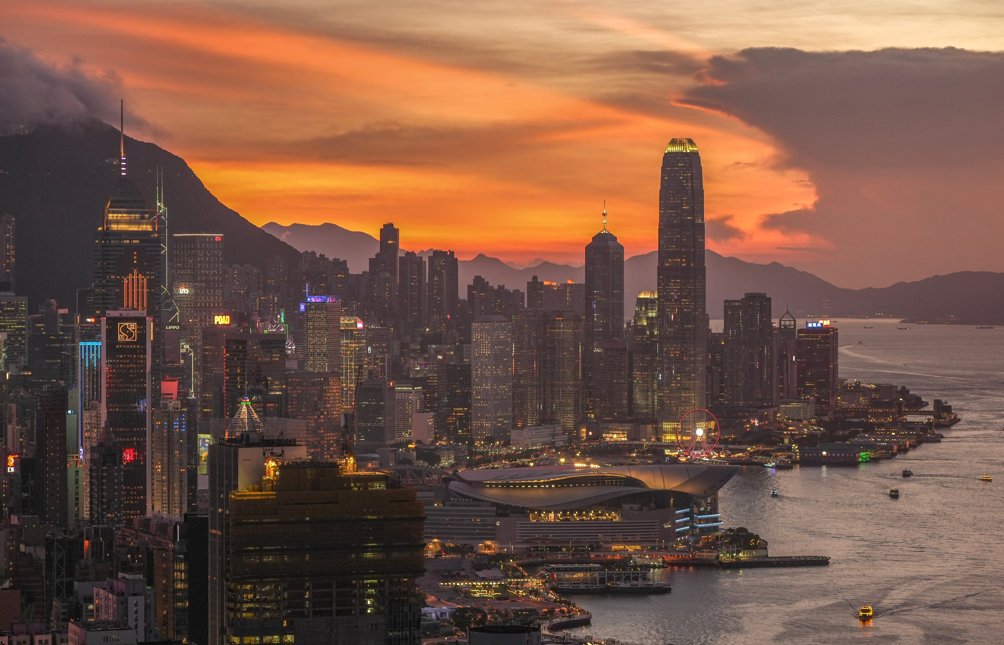 Hong Kong’s business district at sunset on July 23. Photo: Eugene Lee