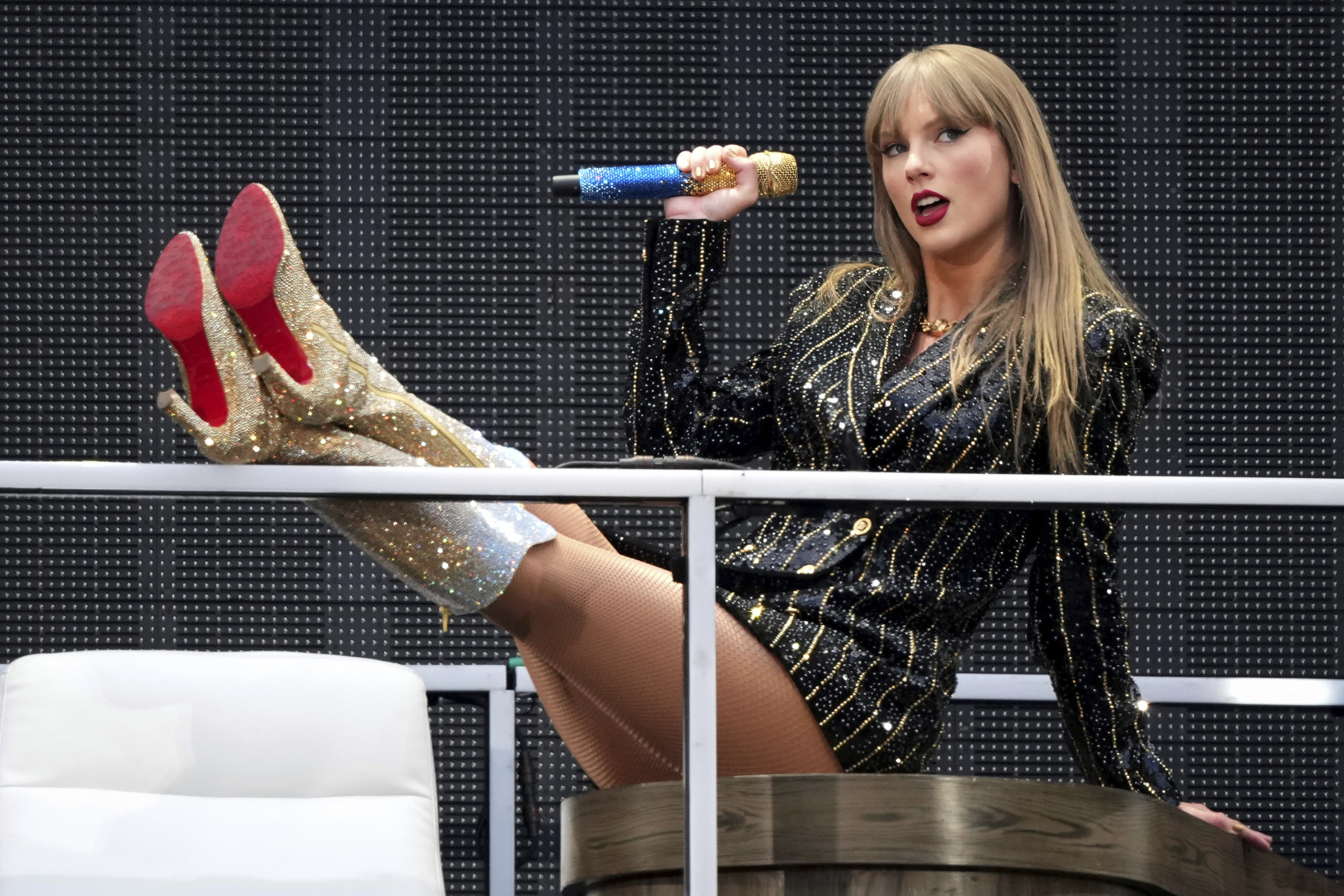 Taylor Swift performs at Wembley Stadium, London, on June 21 as part of her Eras Tour. Photo: AP