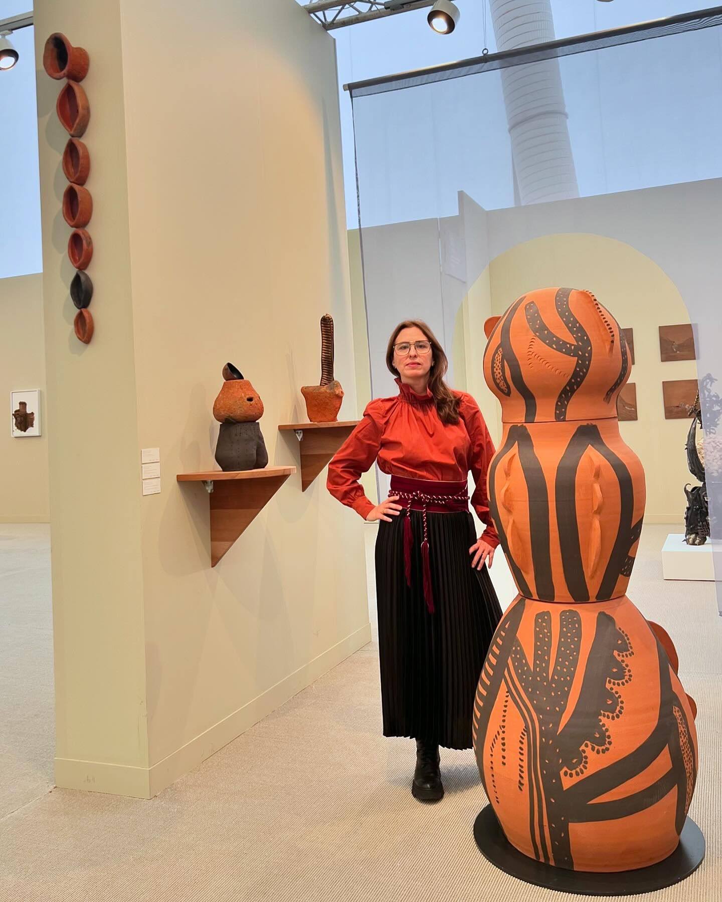 Artist Lucia Pizzani with ceramic works at Frieze London 2024’s “Smoke” section. Photo: Instagram/luciapizzani