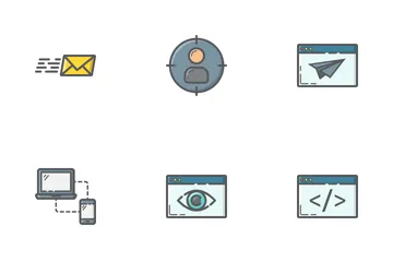 Iconos de contorno rellenos de SEO y desarrollo Paquete de Iconos