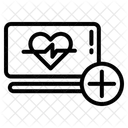 Cardiology heart beat in monitor with plus in button  Icon