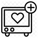Cardiology heart in monitor with plus in button  Icon