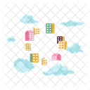 Condominium residential buildings in clouds  Icon