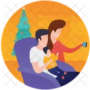 Happy Family Christmas Night Family Time Icon