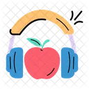 Headphones with apple, doodle icon of healthy podcast  Icon