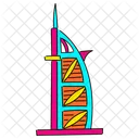 Vibrant Burj Al Arab Illustration Luxury Hotel In Dubai Sail Shaped Building Icon