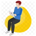 Man Using Tablet Using Tablet Telecommunication Icon